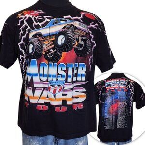 True Vintage 1990s XL Monster Truck Wars Tour Racing Shirt All Over Lightning